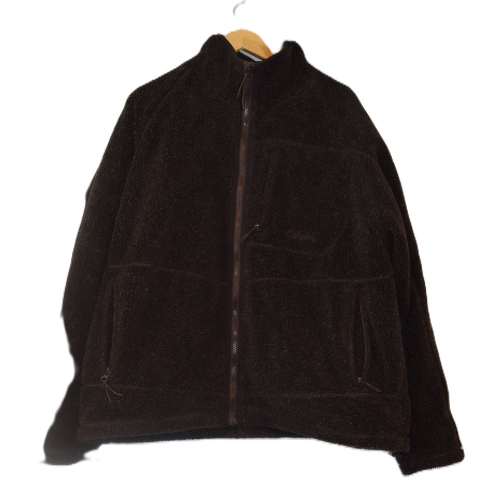 Cabelas Mens Brown Heavy Fleece Full Zip Jacket Warm Outdoor Casual Size XL